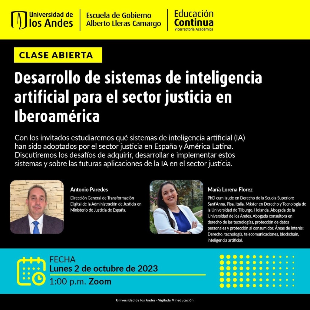 Clase abierta (remota) sobre desarrollo de sistemas de IA para el sector justicia en Iberoamérica (2 de octubre, 13h&nbsp;Bogotá)